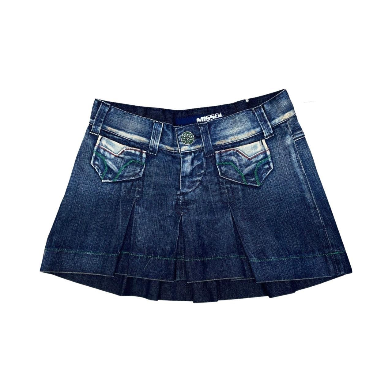 MISS SIXTY Denim Pleated Low Waist Mini Skirt