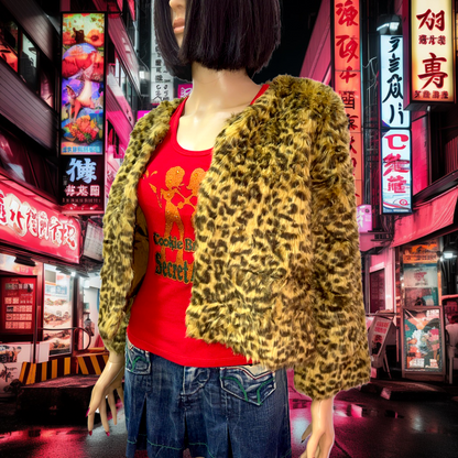 Y2K Leopard Faux Fur Cropped Jacket