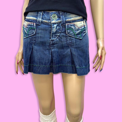 MISS SIXTY Denim Pleated Low Waist Mini Skirt