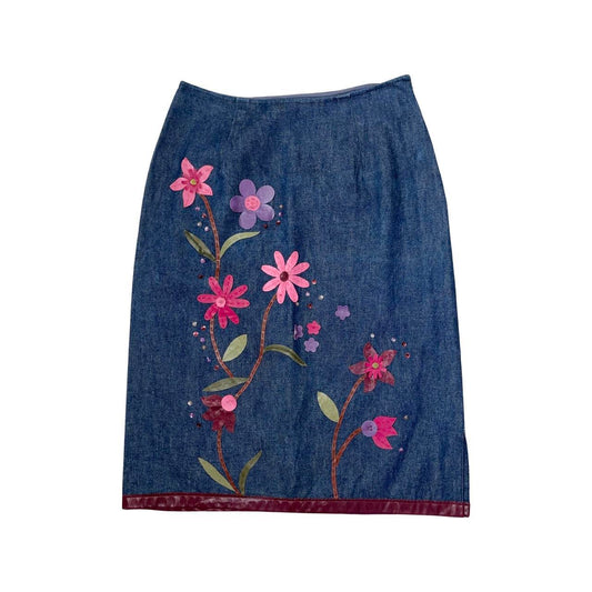 90s Sequinned Daisies Denim Skirt