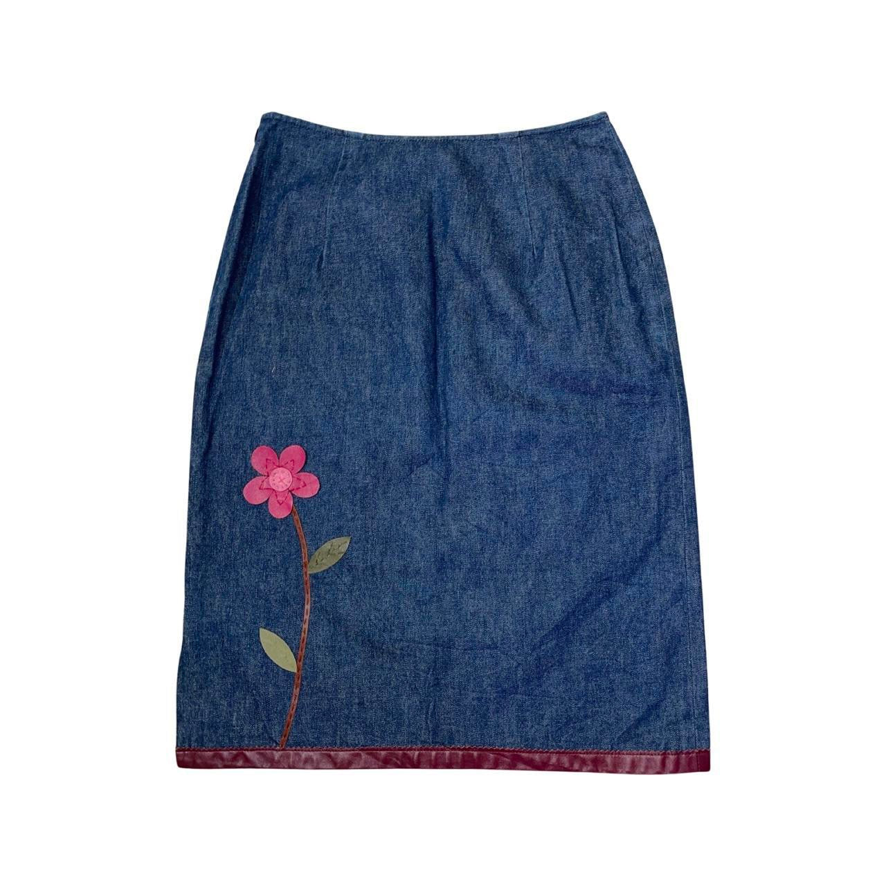 90s Sequinned Daisies Denim Skirt