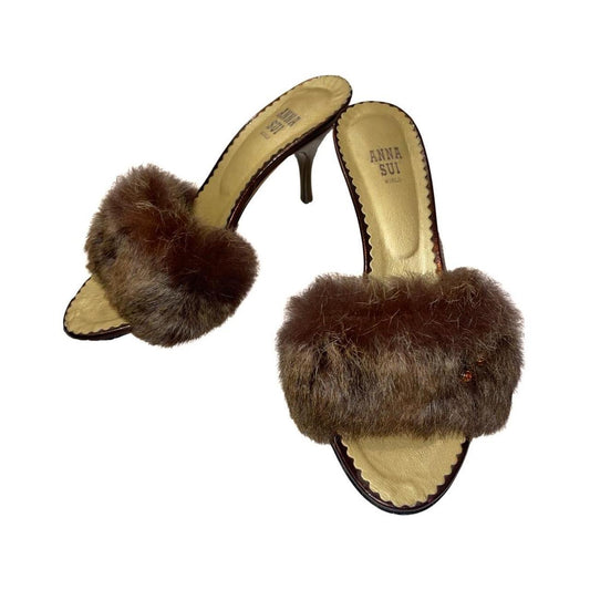 ANNA SUI Faux Fur Leather Mules