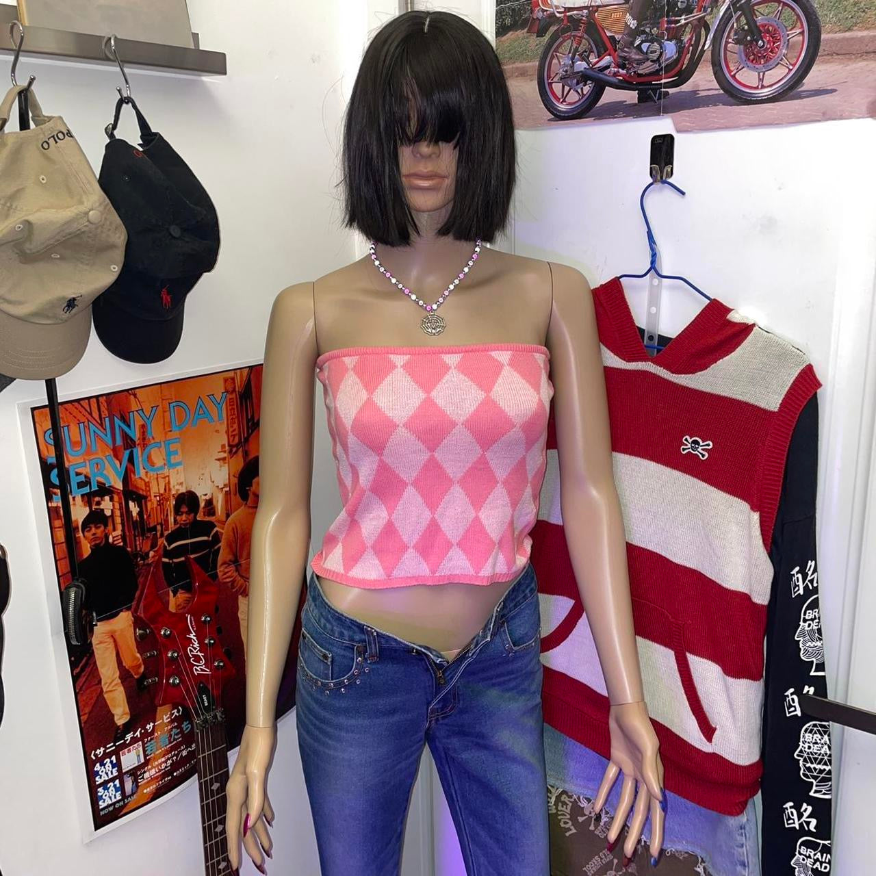 Y2K Pink Diamond Knitted Tube Top